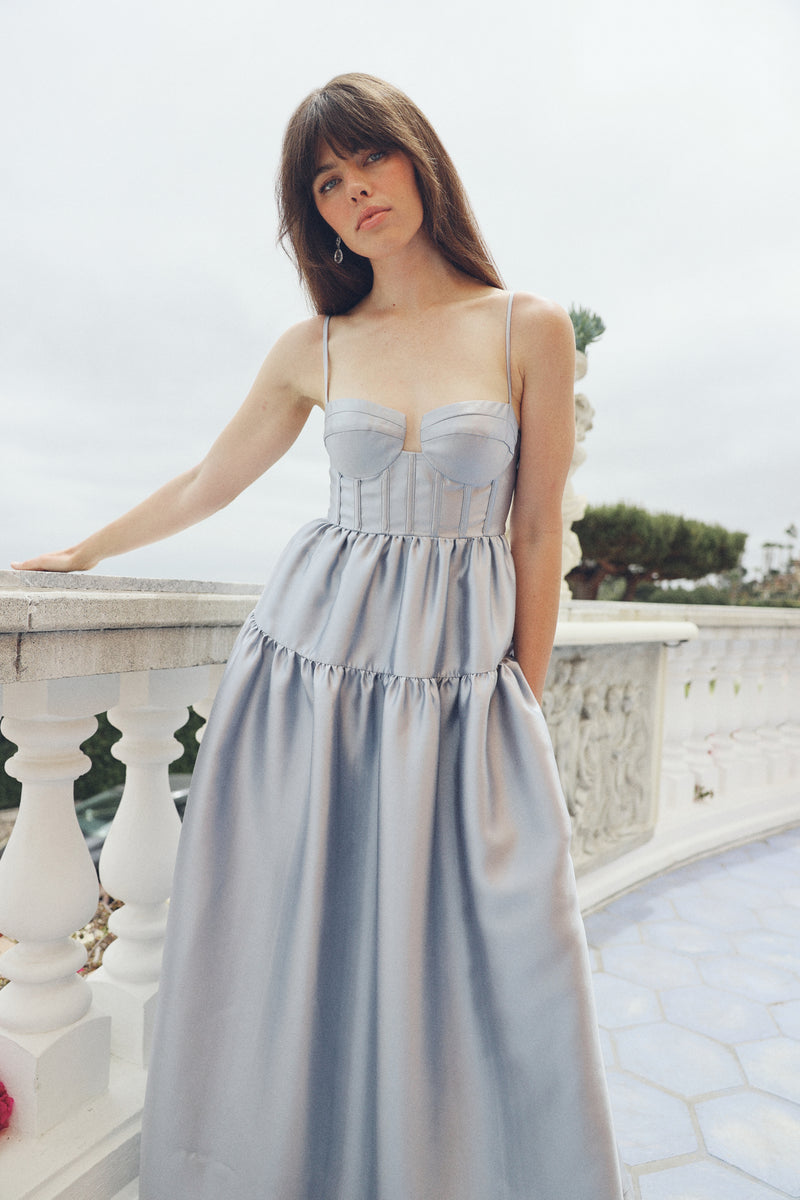 The Windsor Maxi Dress in Ash Blue