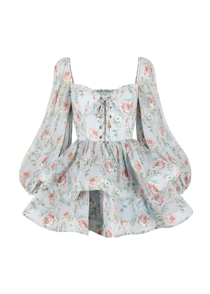 The Layered Wavy Mini Dress in Peony Story