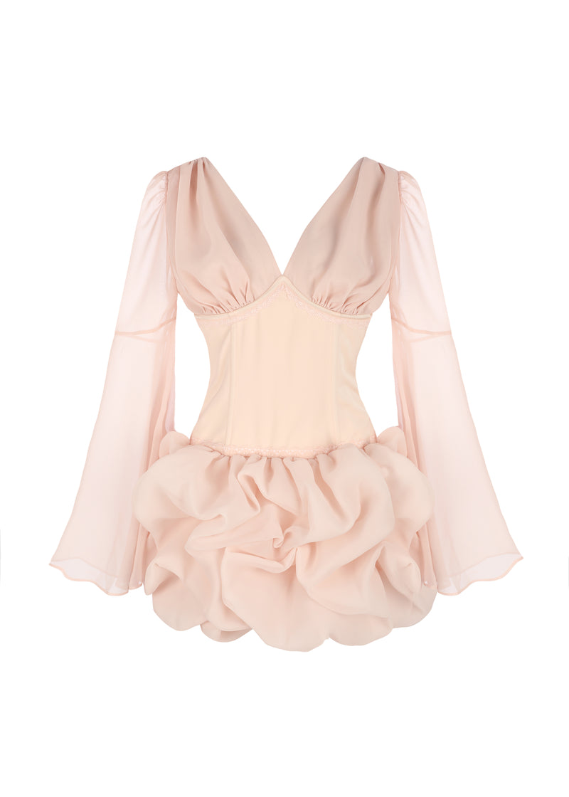 The Chiffon Puff Cloud Mini Dress in Blush Pink