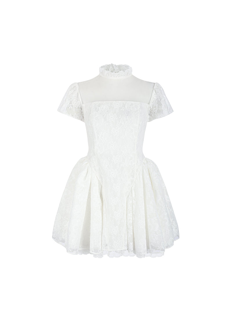 The Knit Backless Puff Dress in White