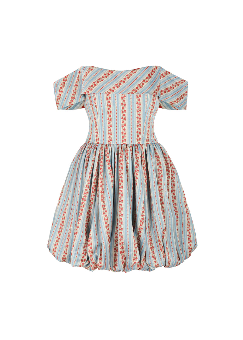 The Off-Shoulder Bubble Dress in Rosy and Blue Rose