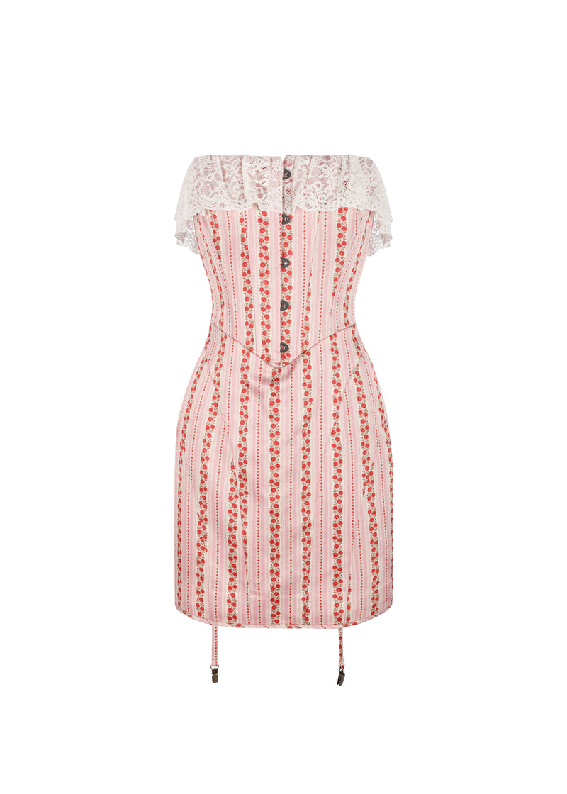 The Vintage Corset Dress in Rosy and Pink Rose