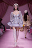 The Wavy Mini Dress in Rosy and Blue Rose
