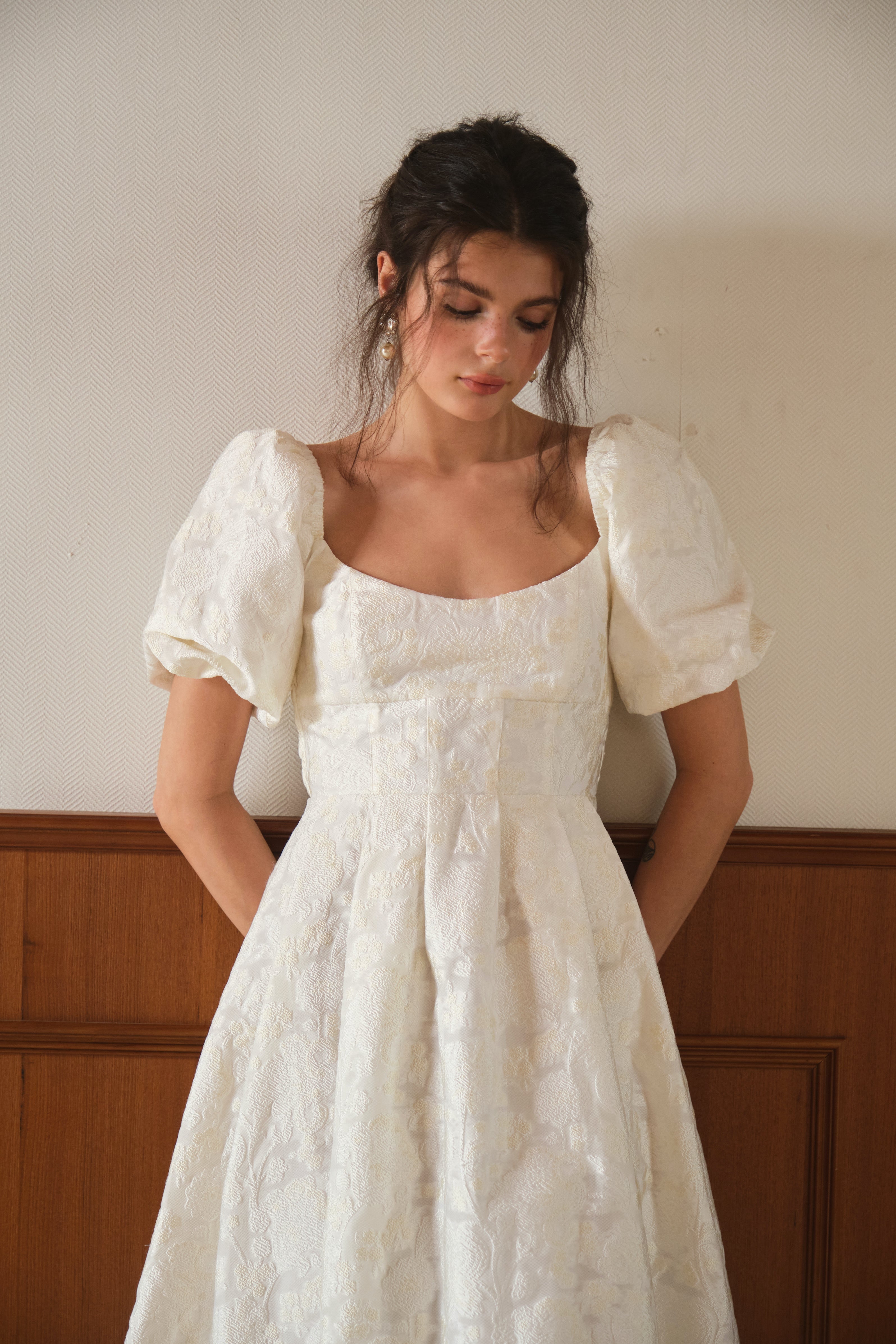 maison amory maiden short sleeve jacquard midi dress The Maiden Dress | Midi Dresses | Maison Amory