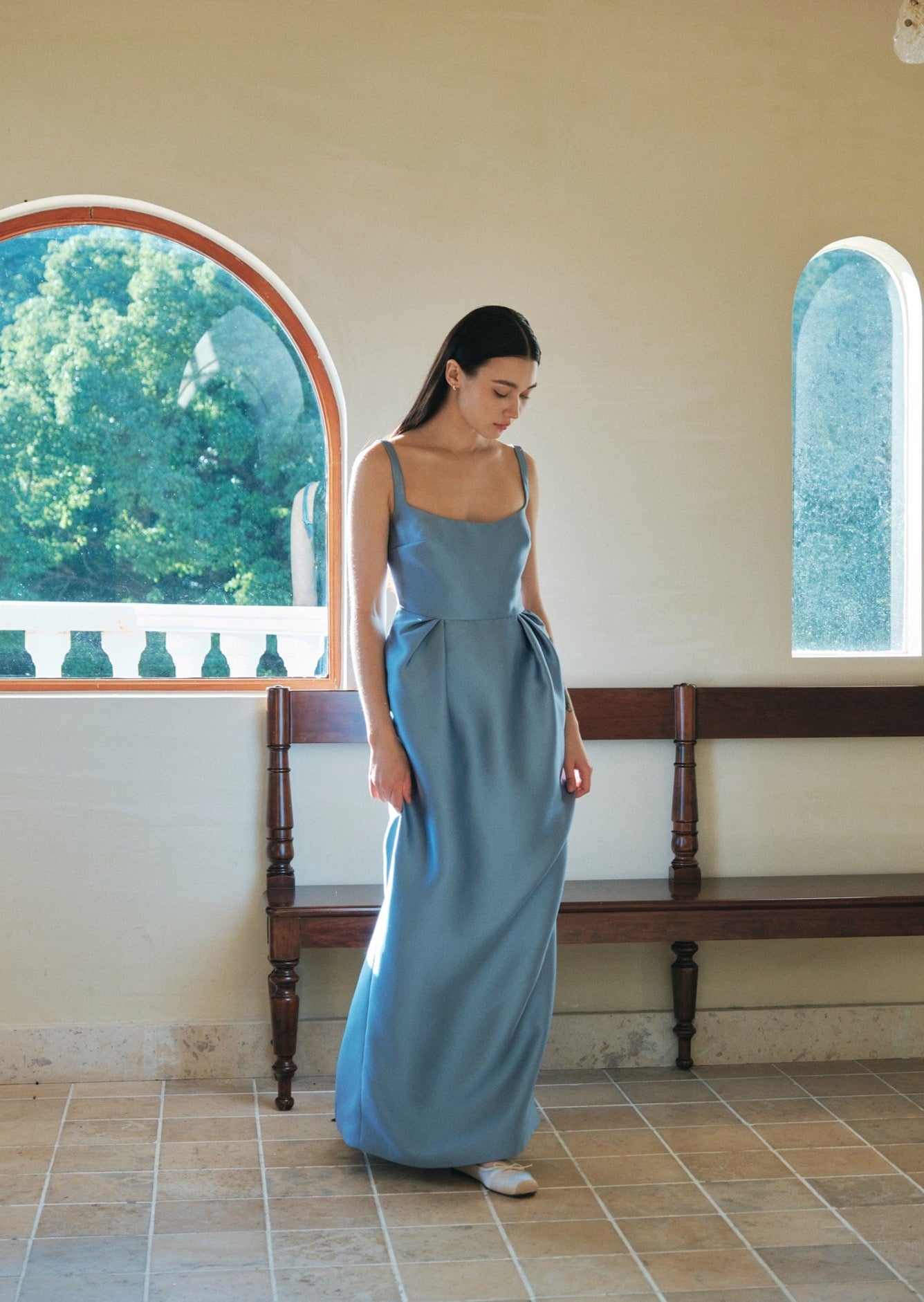 tulip style bridesmaid dress Retica One-Piece Tulip Style Short Sleeve Sheer Lace Waist Ribbon Long