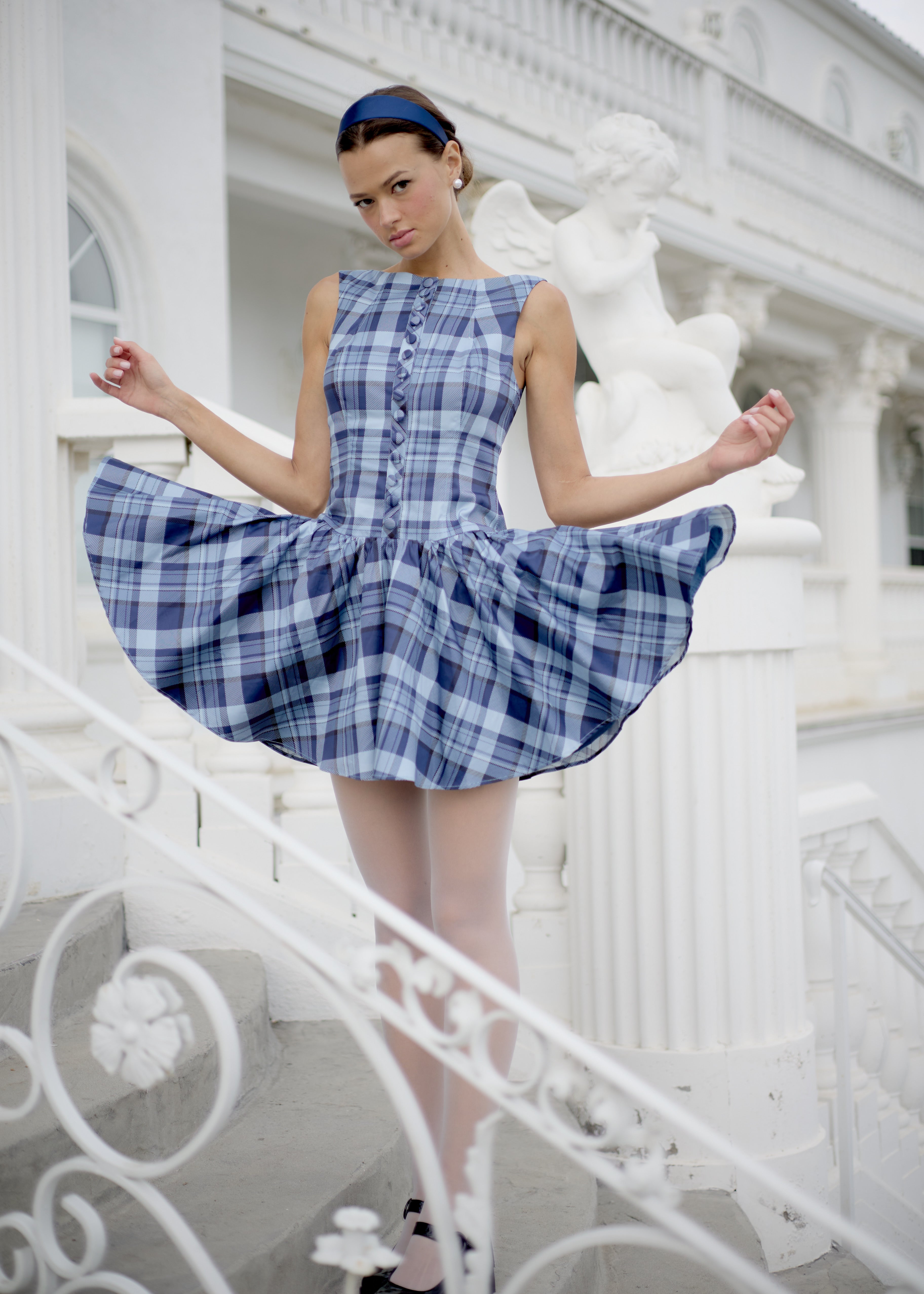 Plaid Blue Dhalia Mini Dress | Maison Amory XS Plaid Blue Dhalia Mini Dress | Maison Amory XS