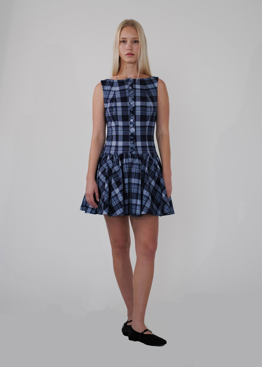 Plaid Blue Dhalia Mini Dress Plaid Blue Dhalia Mini Dress