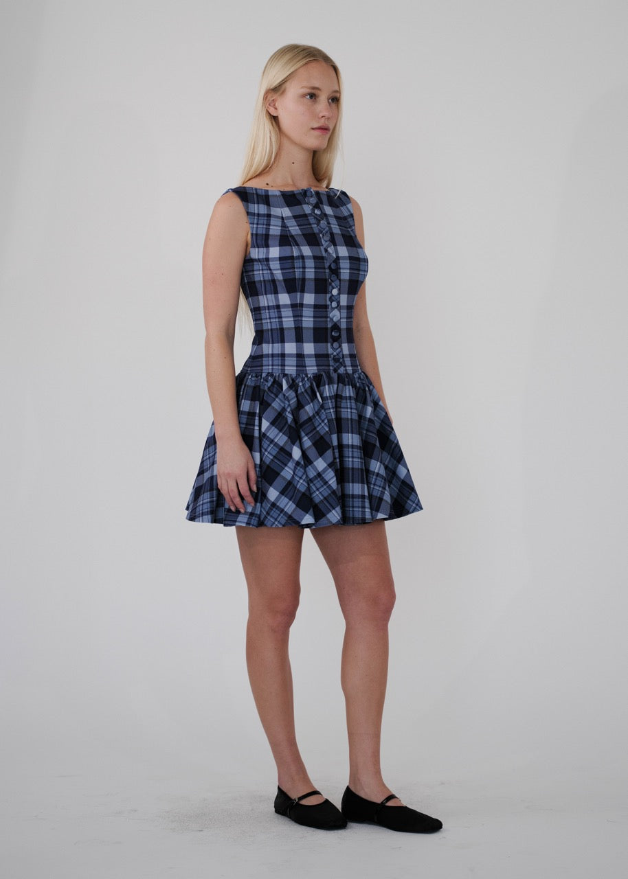 Plaid Blue Dhalia Mini Dress | Maison Amory XS Plaid Blue Dhalia Mini Dress | Maison Amory XS