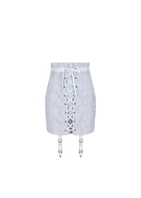 The Frosted Mochi Lace-Up Corset Mini Skirt in Mint Blue
