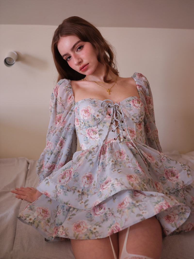The Layered Wavy Mini Dress in Peony Story