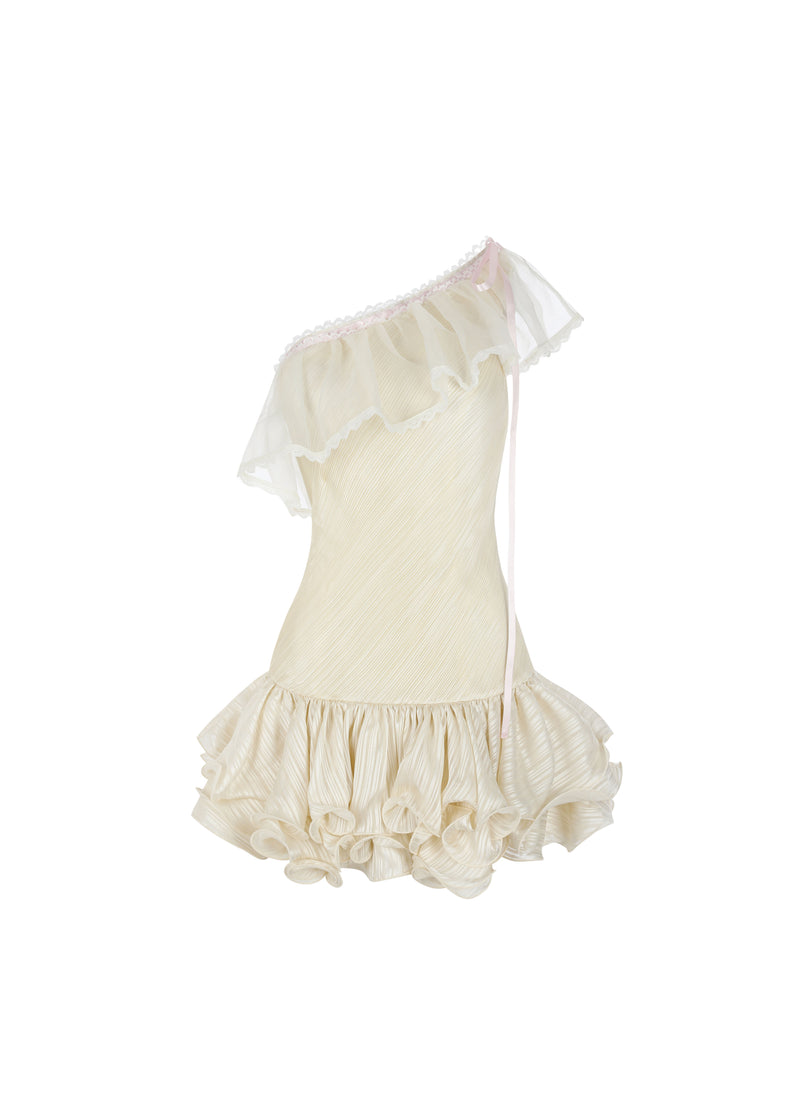 The Vanilla Puff Waves Mini Dress in Meringue