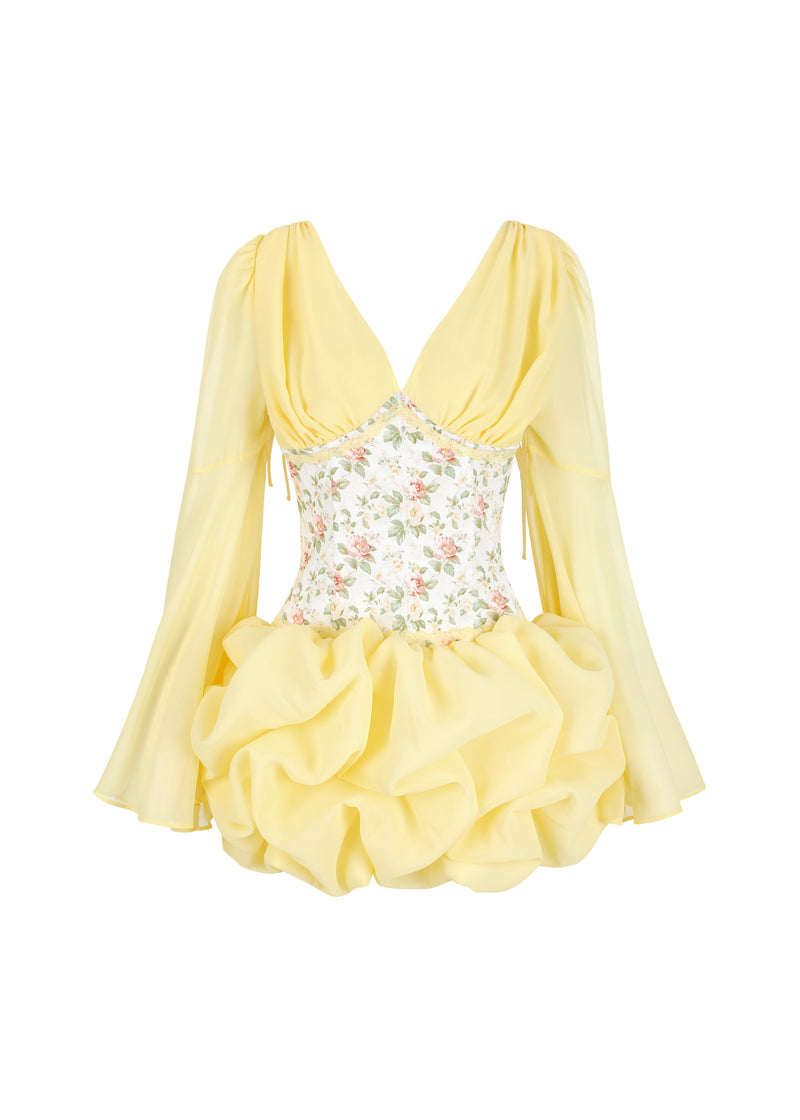 The Puff Cloud Mini Dress in Vintage Cream Flower