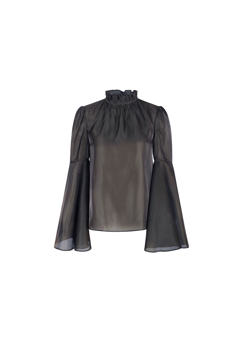 The Victorian Long Sleeve Chiffon Top in Brown and Gray