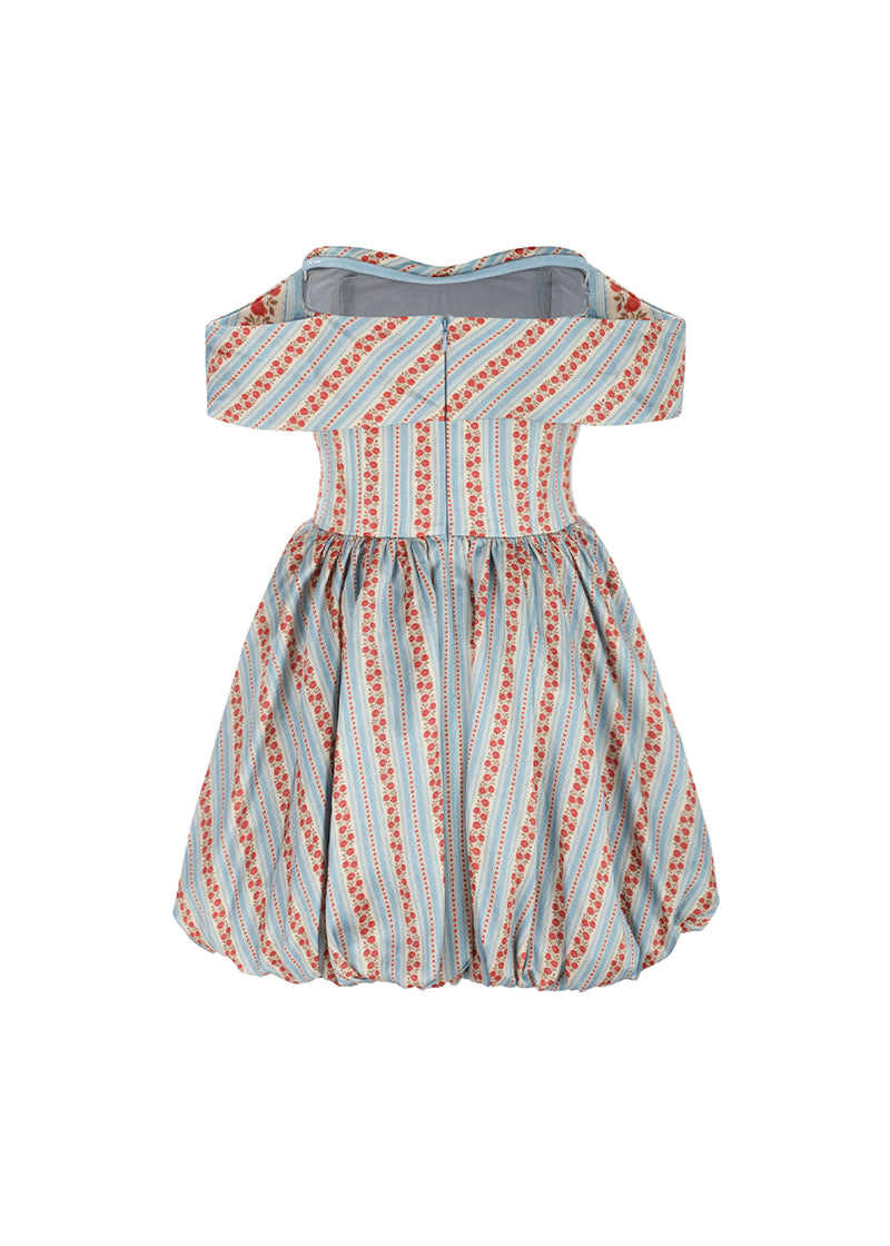 The Off-Shoulder Bubble Dress in Rosy and Blue Rose