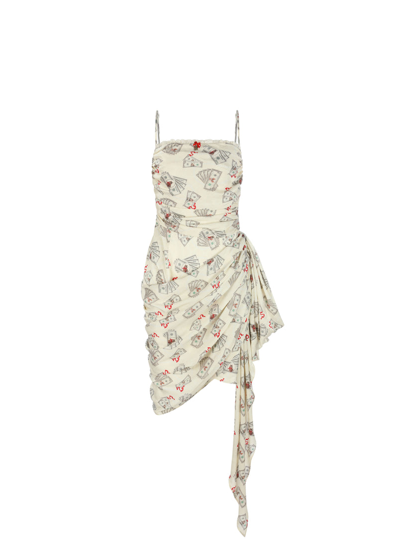 The Draped Cami Dress in Cat Banknote