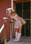 The Off-Shoulder Bubble Dress in Rosy and Pink Rose