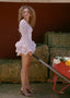 The Chiffon Puff Cloud Mini Dress in Blush Pink
