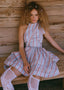The Backless Wave Dress in Rosy and Blue Rose