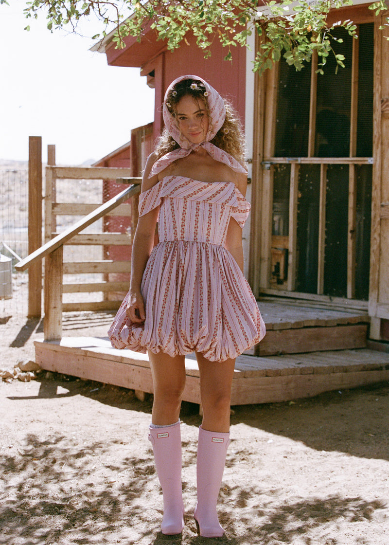 The Off-Shoulder Bubble Dress in Rosy and Pink Rose